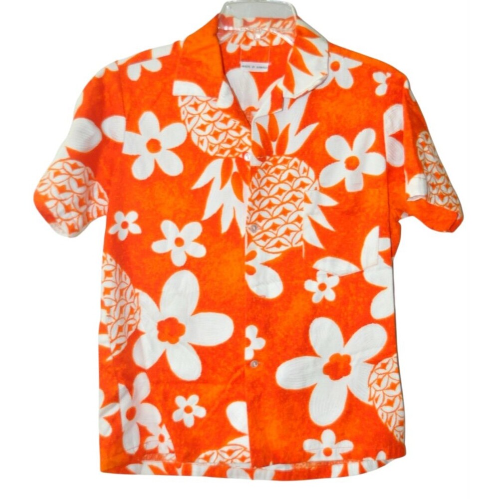 Orange Iconic Short Sleeve Shirt Hawaii Aloha Print Armpit to armpit:  21" Small